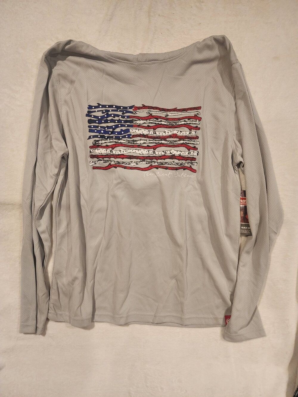 Patriotic Flag Coleman Grey American Flag Sticks Hoodie Long Sleeve Shirt Mens